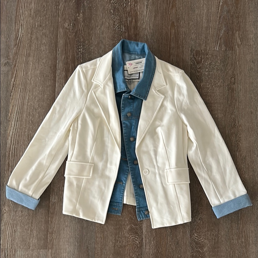 Hilary Radley Stylish White Jacket with Denim Layer